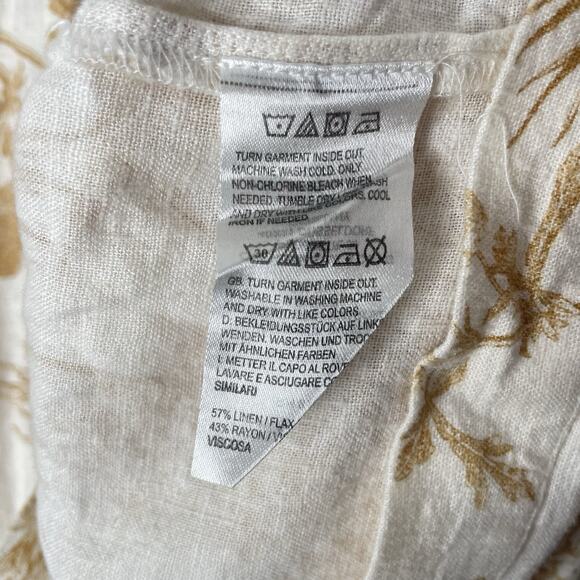 Plus Sz 3X Linen Blend Blouse Floral Button Down Top Pockets Boho Lagenlook - Picture 5 of 8